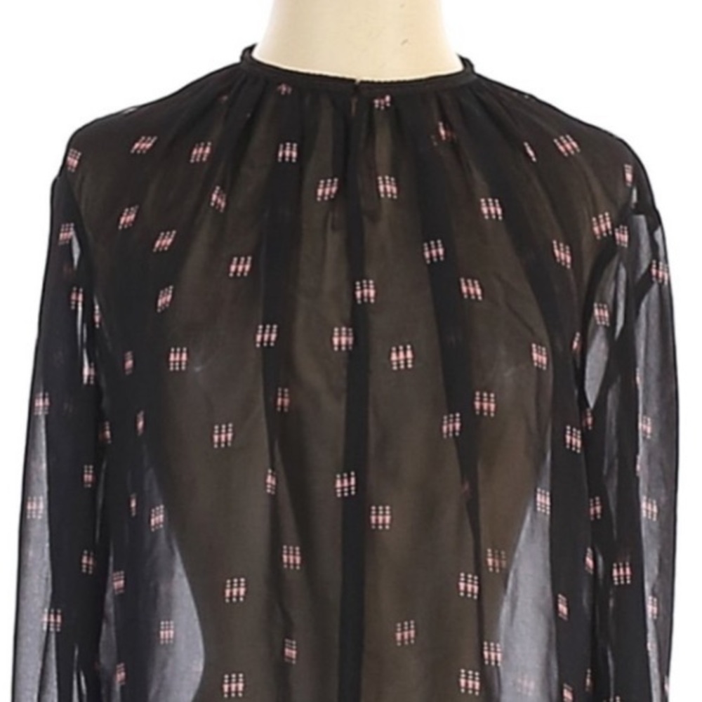 NEW Maje Litea Trimmed Printed Semi Sheer Voile Bell Sleeve Blouse Size Small - Picture 3 of 4